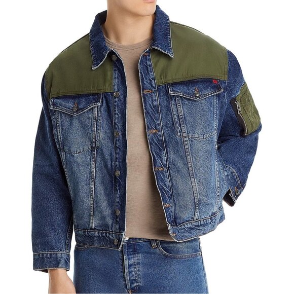 Hugo Boss Men's HUGO Mixed Media Denim Trucker Pocket Jacket Relaxed Fit Navy XL - Picture 5 of 6